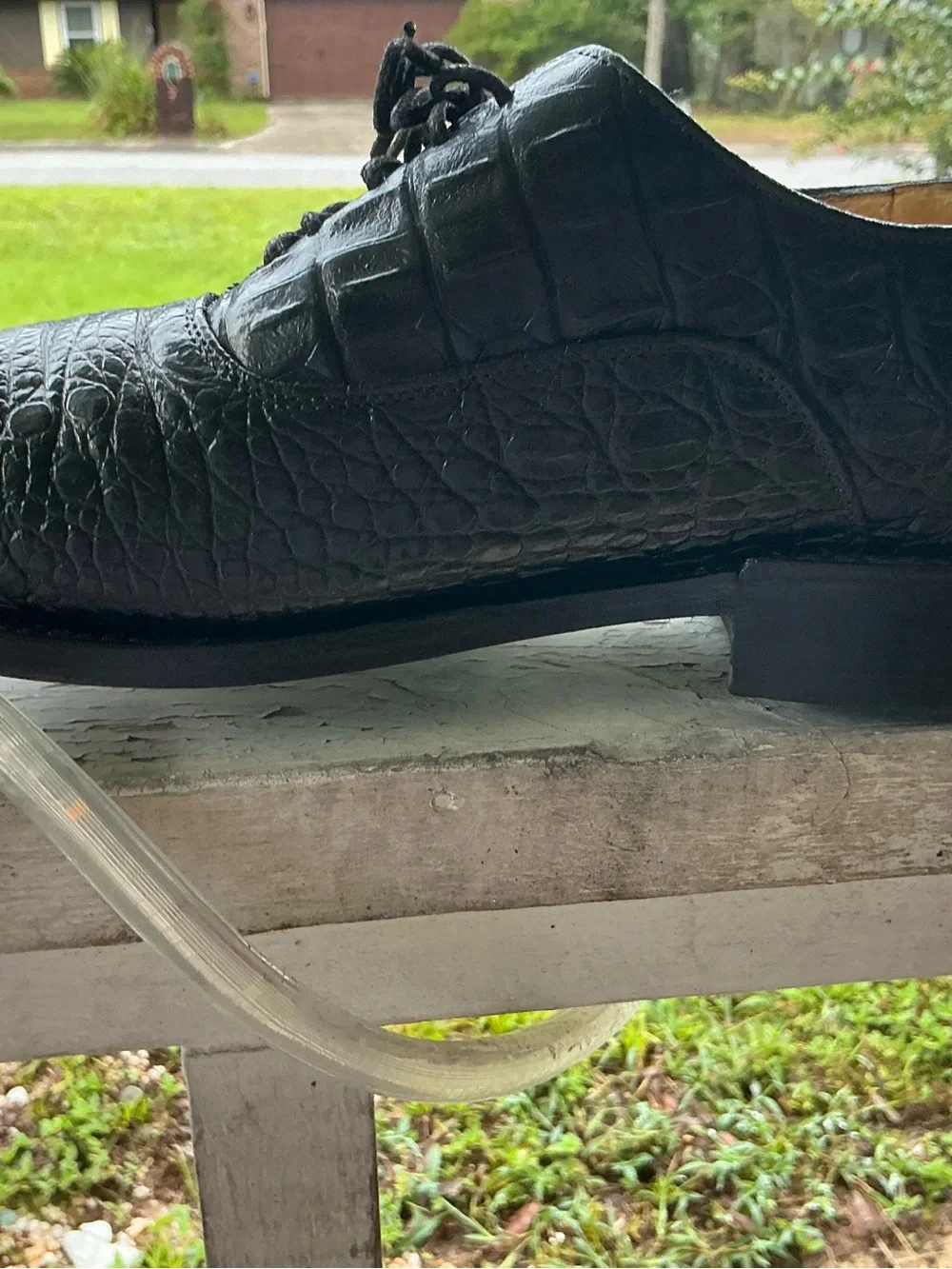 Black Croc-Embossed Leather Derby Shoe - Elegant Dress Oxford